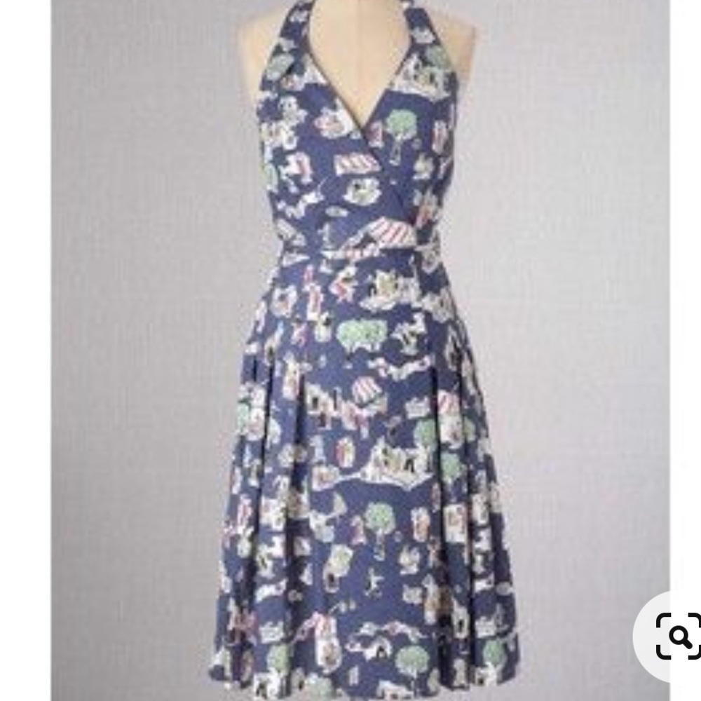 Boden 4p Paris blue halter dress bistro skater retro